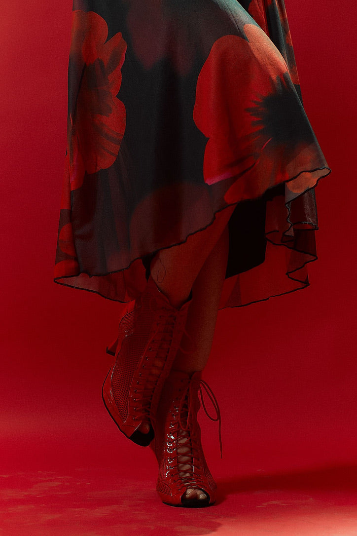 Camila Red Moc Croc and mesh 70R (S130)
