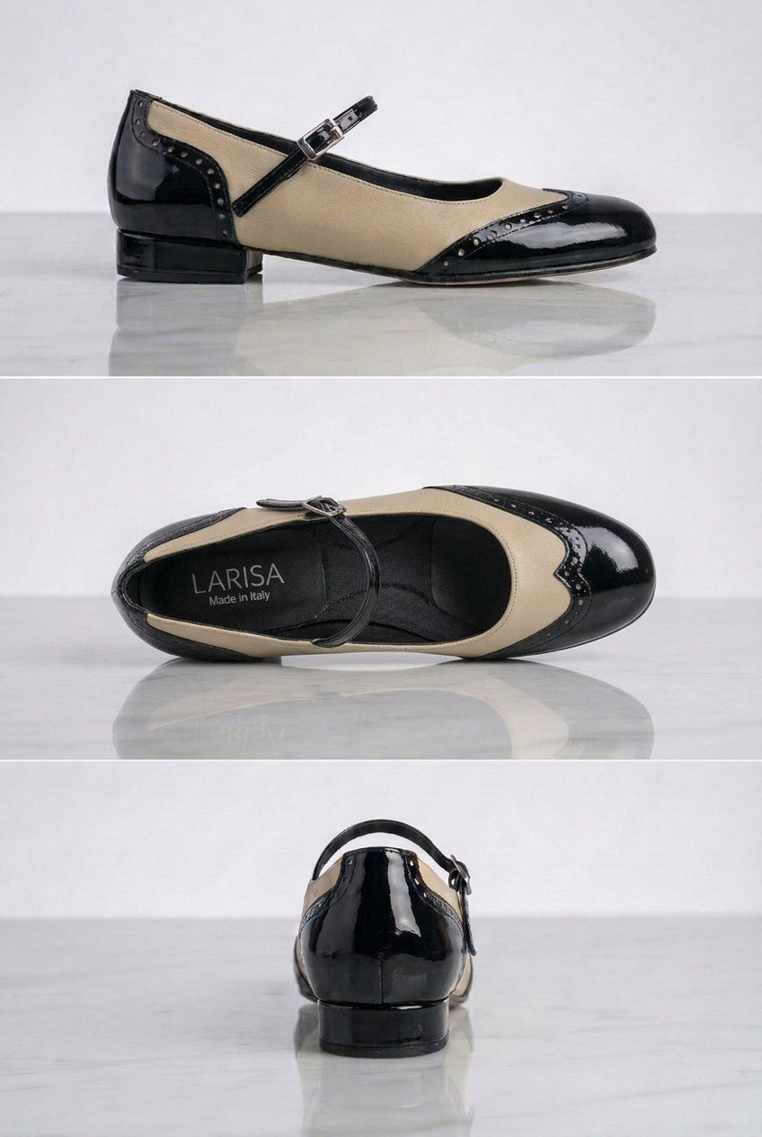 Tinina beige and black patent leather pumps (SW5)