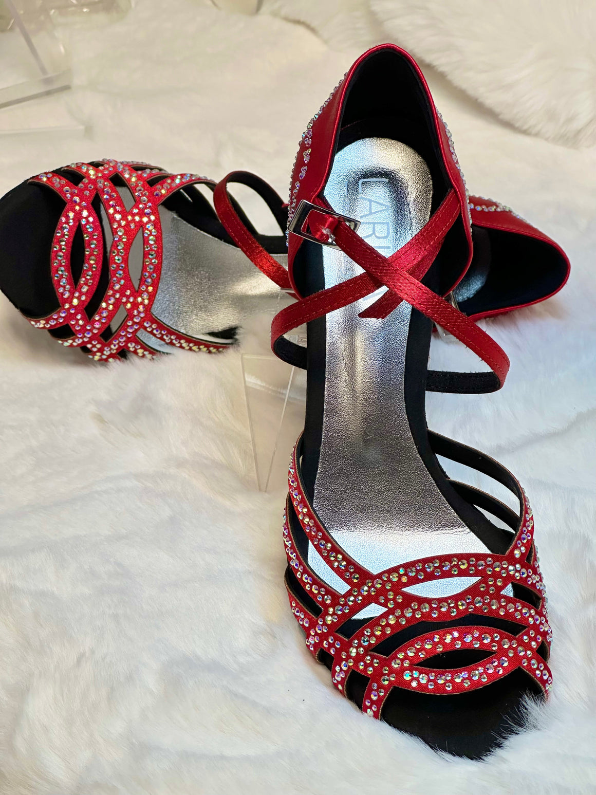 Melitta Red Satin 90RT (L14) dance sandal, shown in 70mm heel