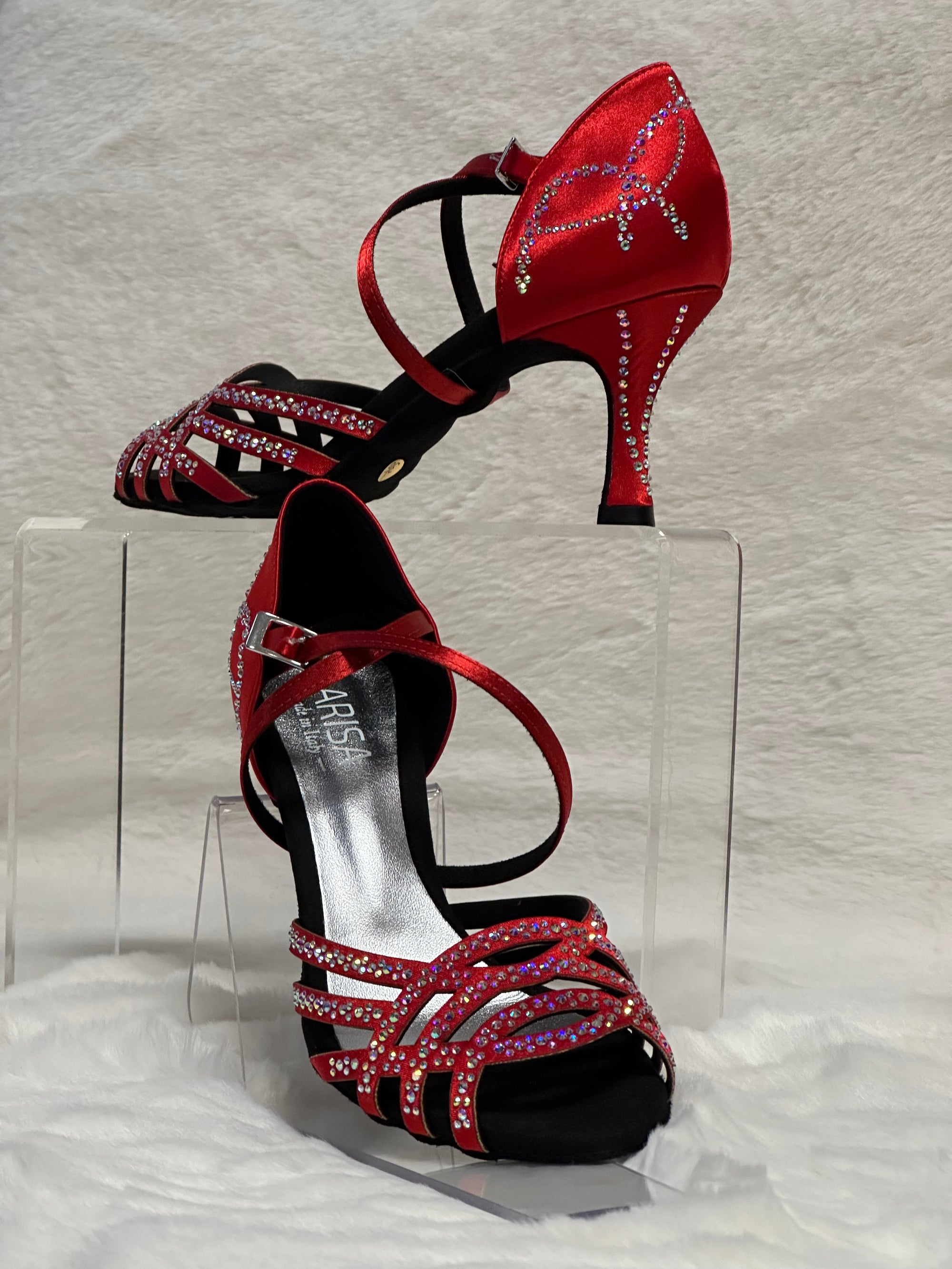 Melitta Red Satin 90RT (L14) dance sandal, shown in 70mm heel (view 2)
