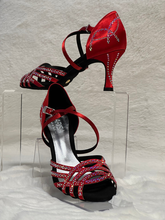 Melitta Red Satin 90RT (L14) dance sandal, shown in 70mm heel
