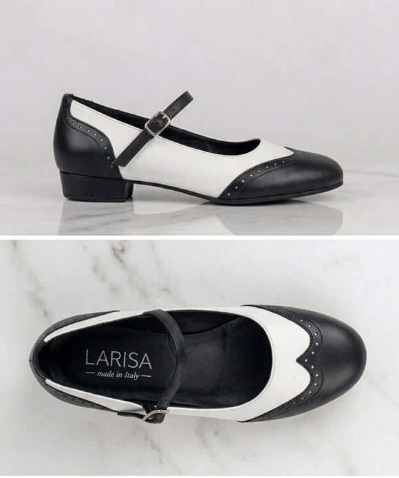 Tinina black and white leather pumps