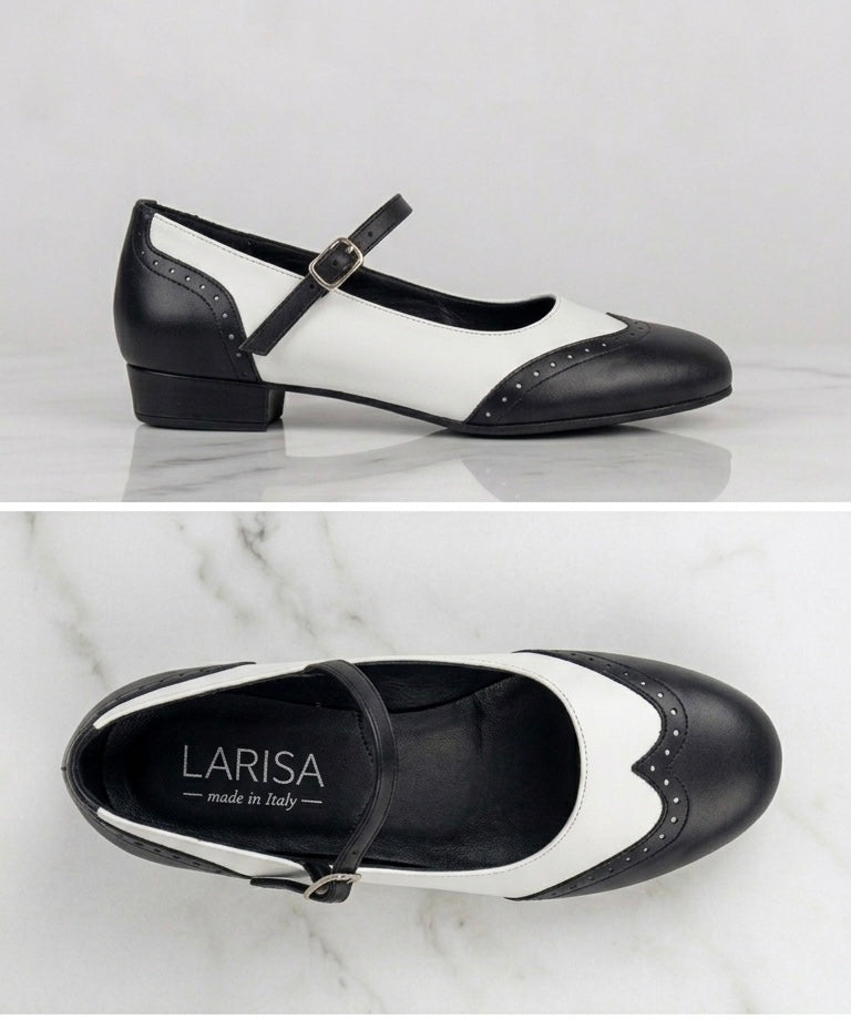 Tinina black and white leather pumps