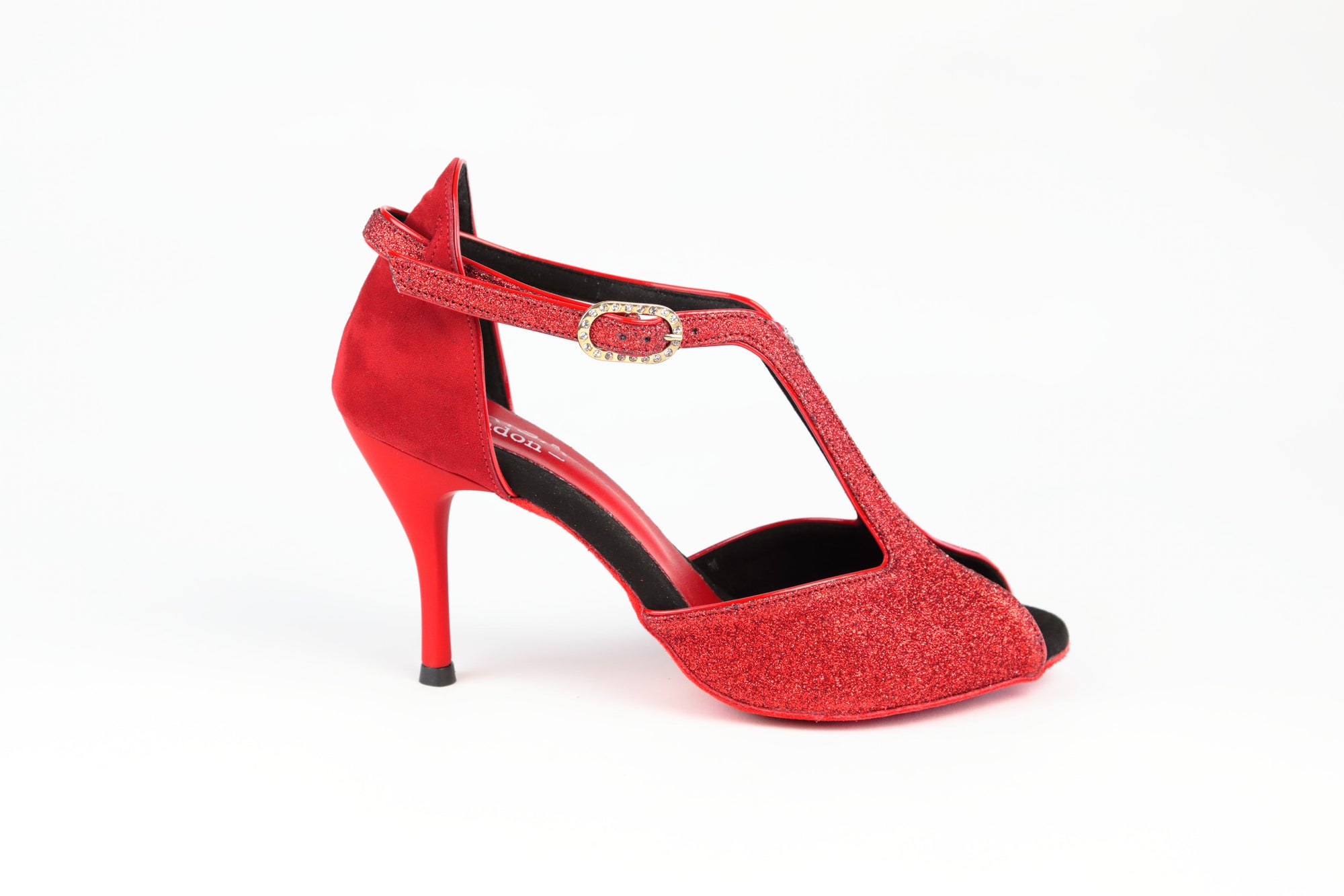 Marlene Glitter Rosso 100S (401) dance sandal, shown in 85mm heel (view 2)