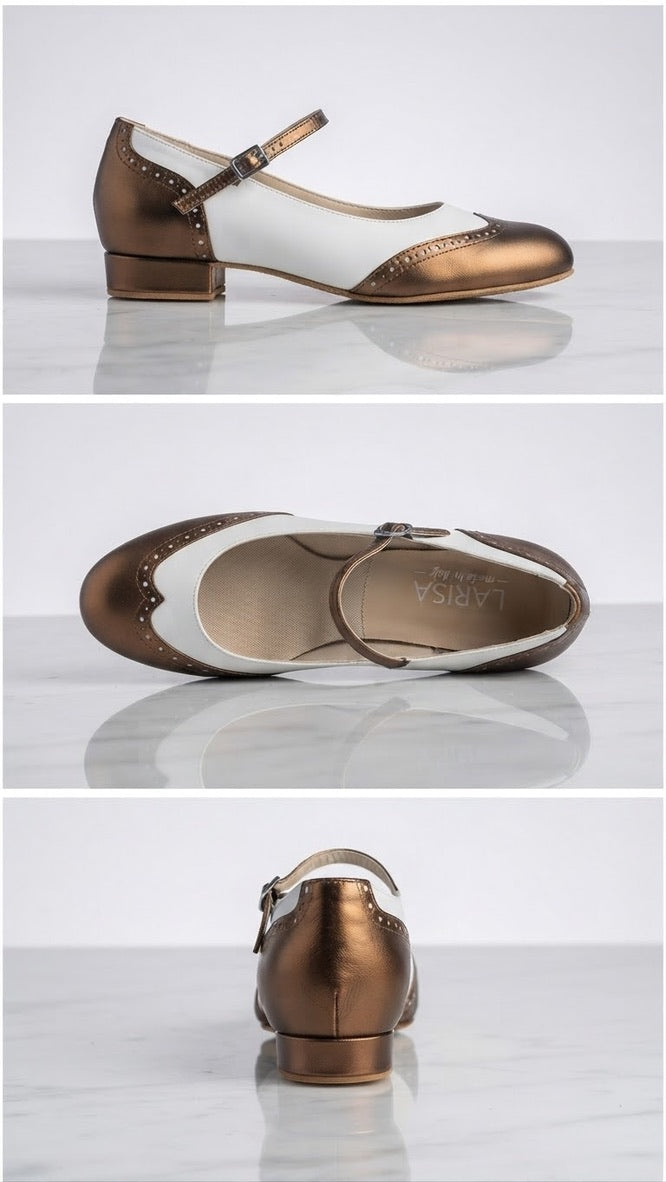 Tinina bronze and white leather pumps (SW5)