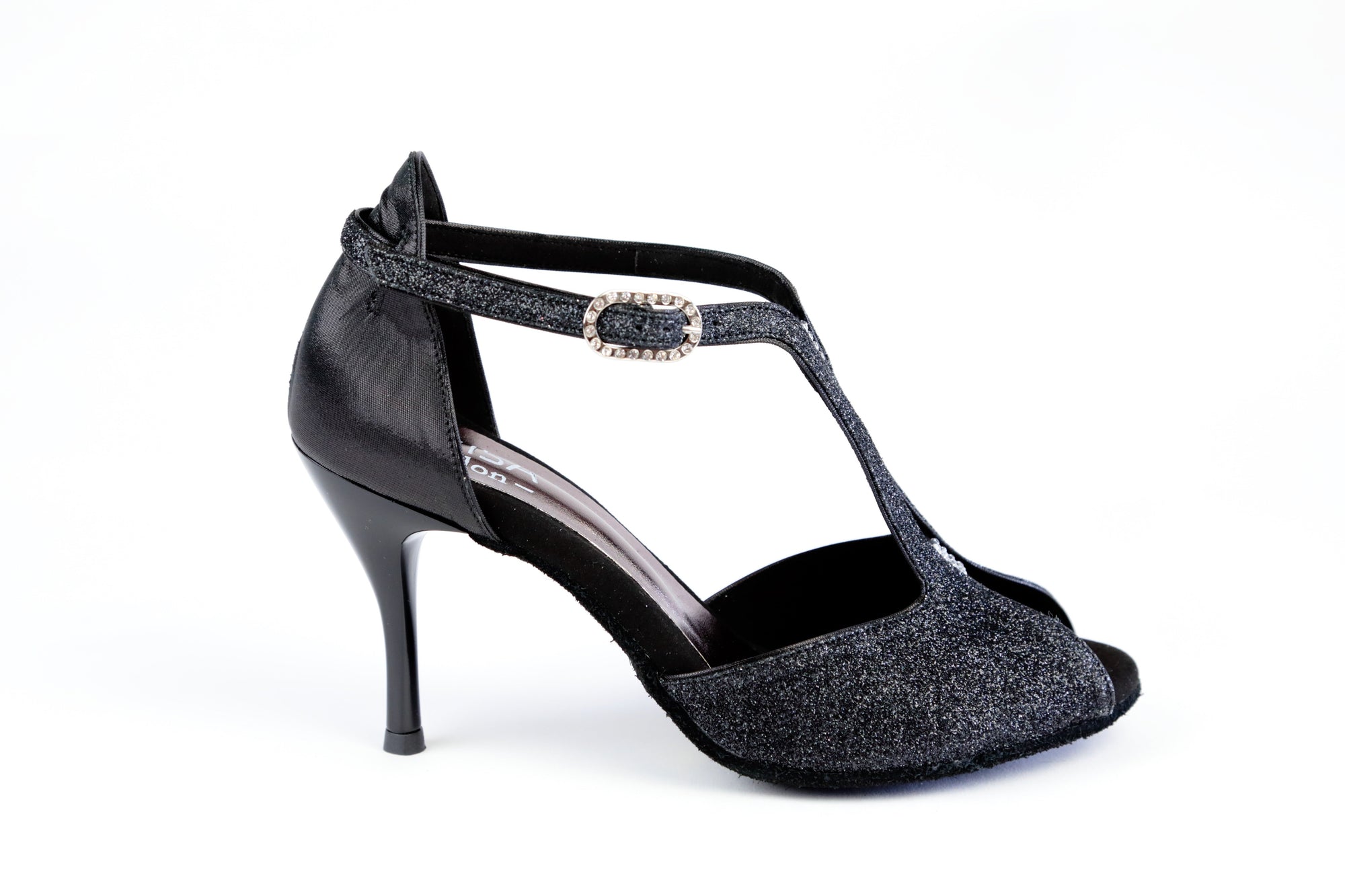 Marlene Glitter Nero 100S (401) dance sandal, shown in 85mm heel (view 2)