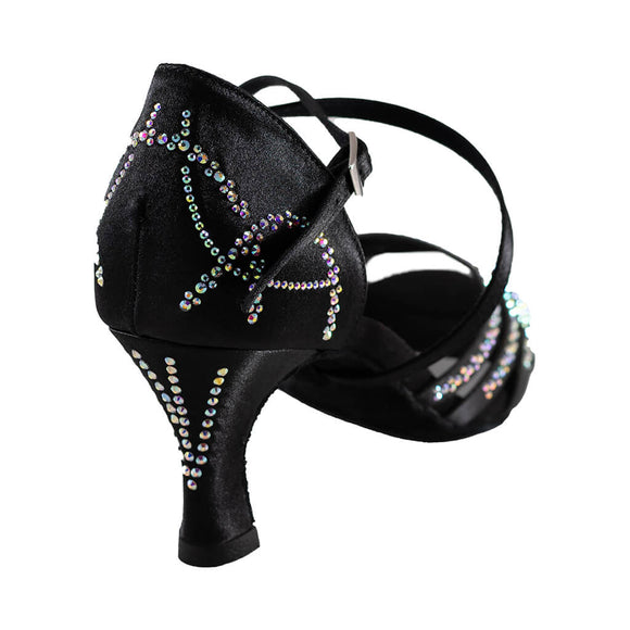 Melitta Black Satin 90RT (L14) dance sandal, shown in 70mm heel