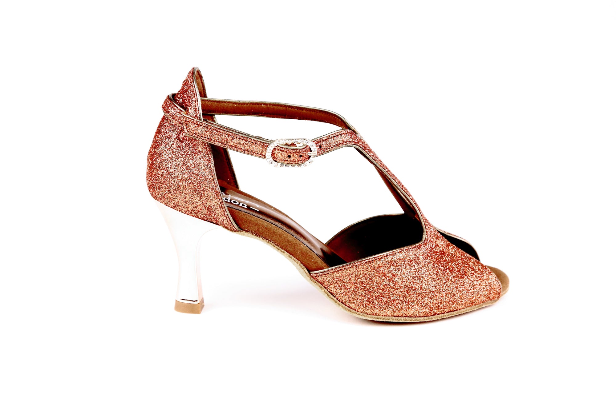 Marlene Glitter Tan 85S (401) dance sandal, shown in 70mm heel (view 2)