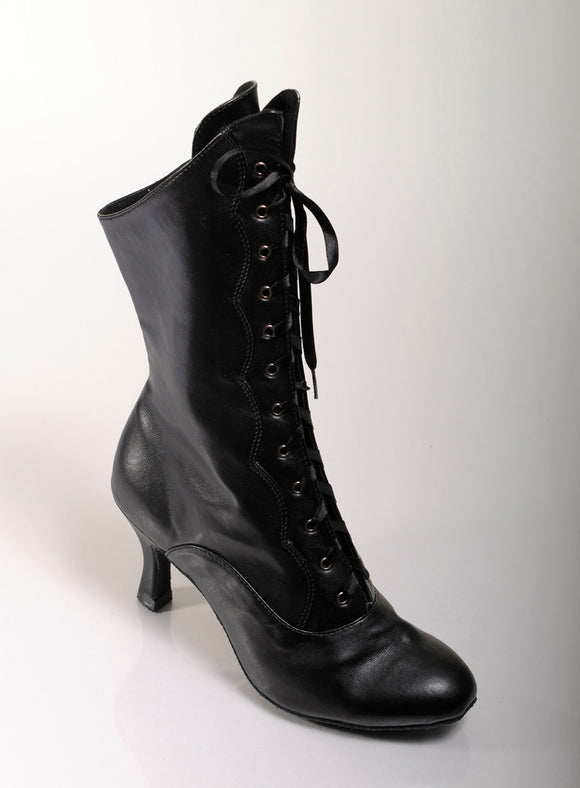 Black pleather PU dance boots low heel suede sole