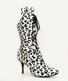 White and Black Dalmatian print satin and velvet dance boots with suede sole